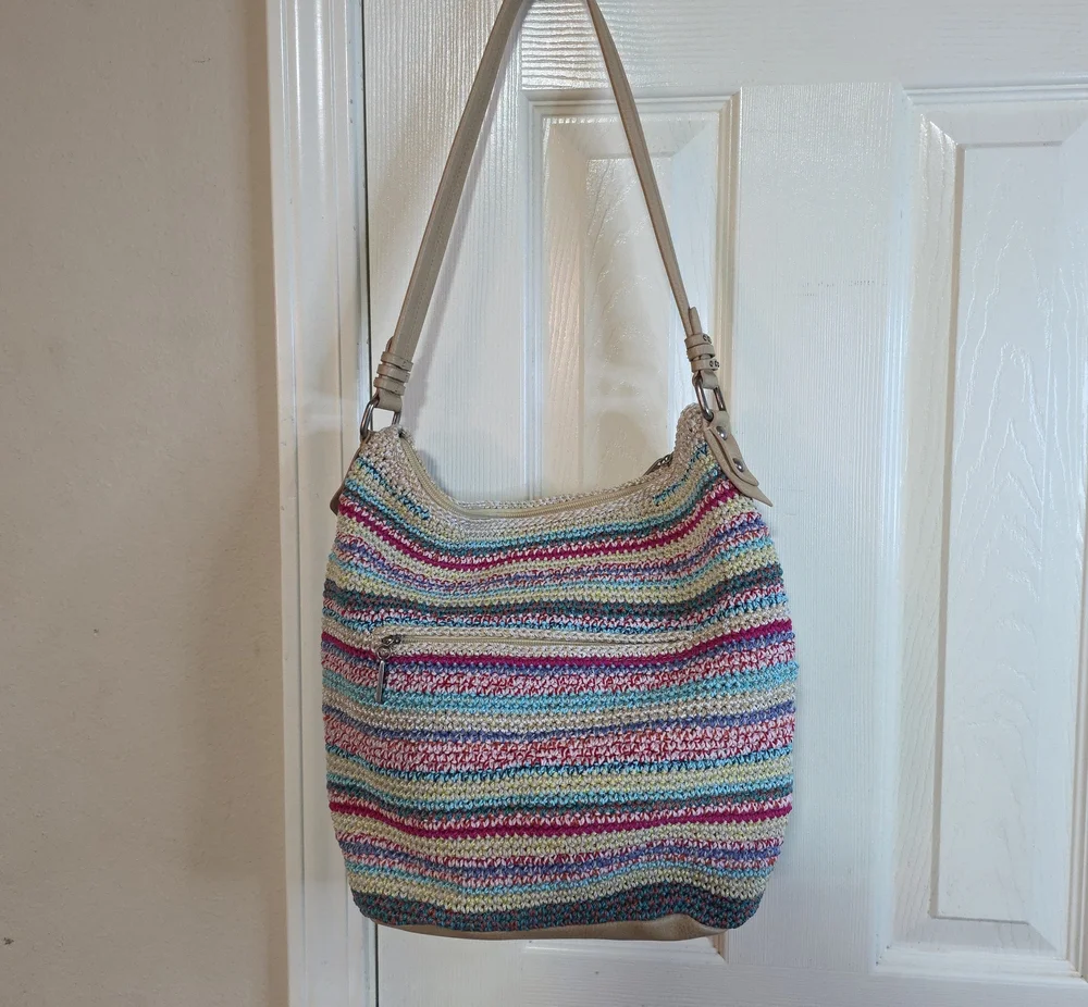 The Sak Multicolor Striped Woven Hobo with Cream Strap